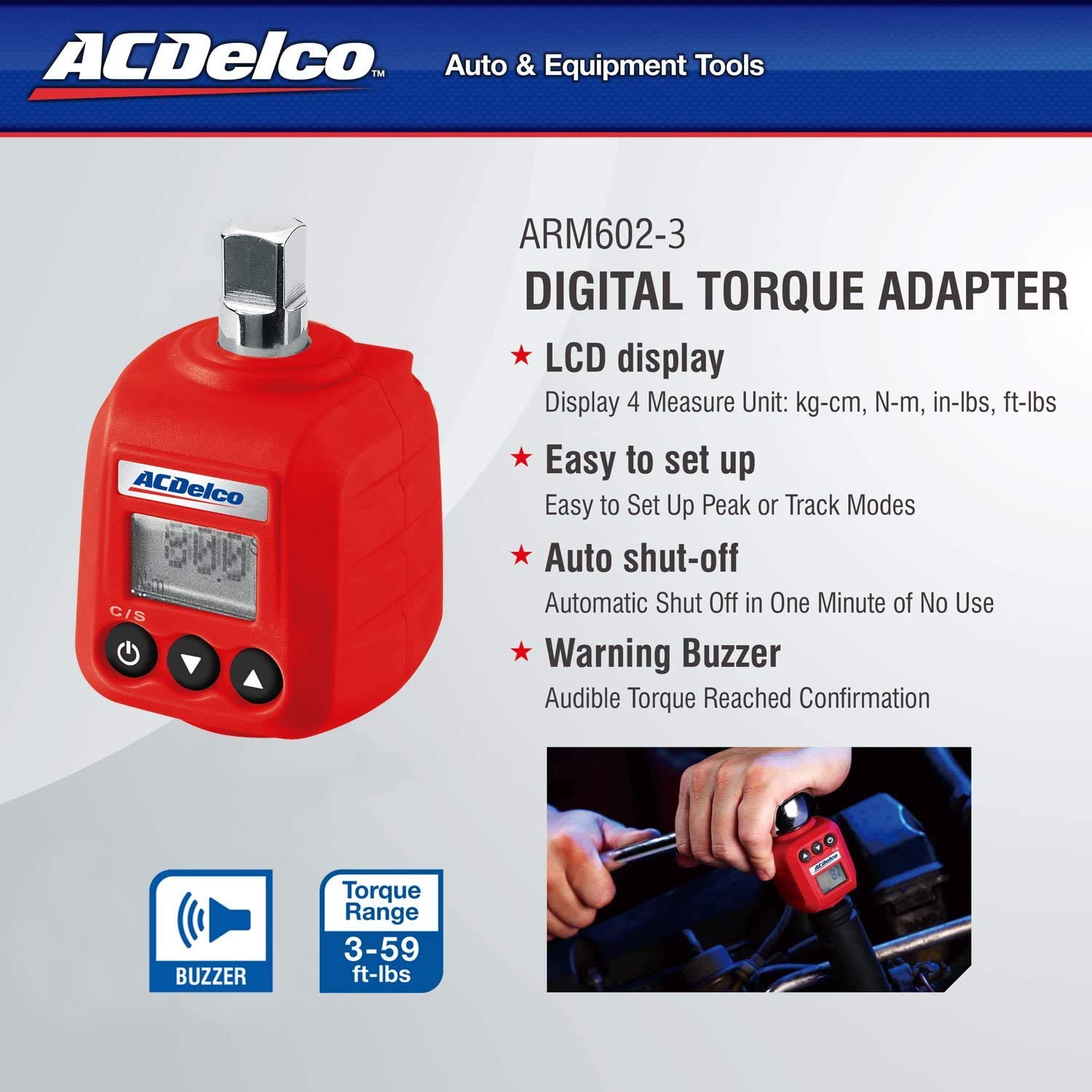 ACDelco ARM602-34A 3/8” & ½” Heavy Duty Digital Torque Adapter Combo Kit with Buzzer and LED Flash Notification – ISO 6789 Standards with Certificate of Calibration - Image 2