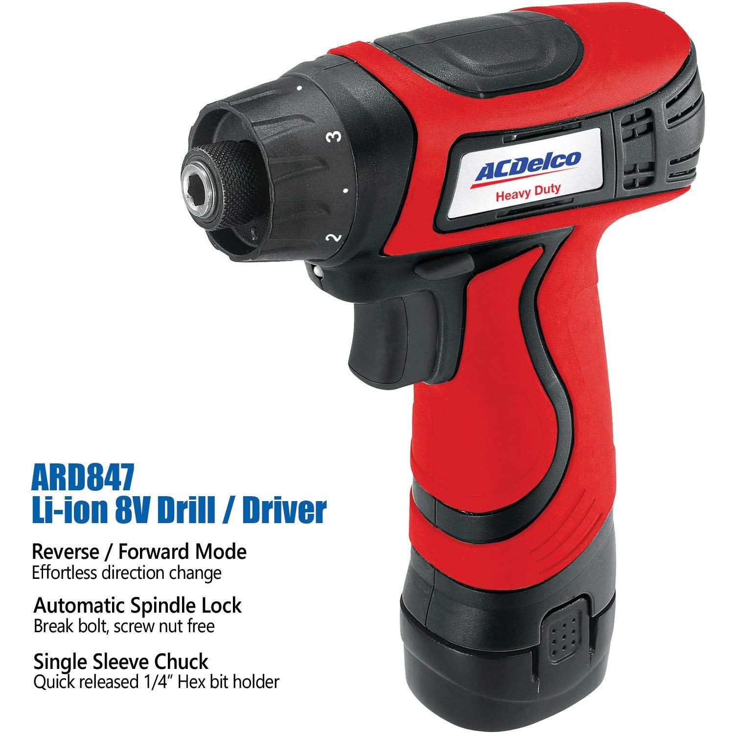 ACDelco ARD847 8V Cordless Li-ion ¼” 111 in-lbs. Compact Drill Driver Tool Kit with 2 Batteries - Image 2