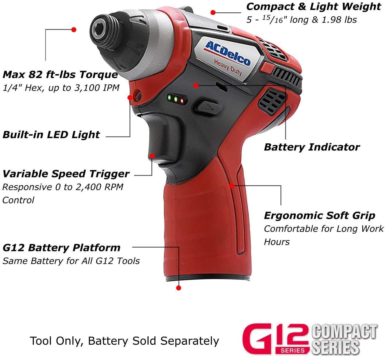 ACDelco ARI12105-K5 G12 Series 12V Cordless Li-ion 3/8” 2-Speed Drill Driver & ¼” Impact Driver Combo Tool Kit - Image 3