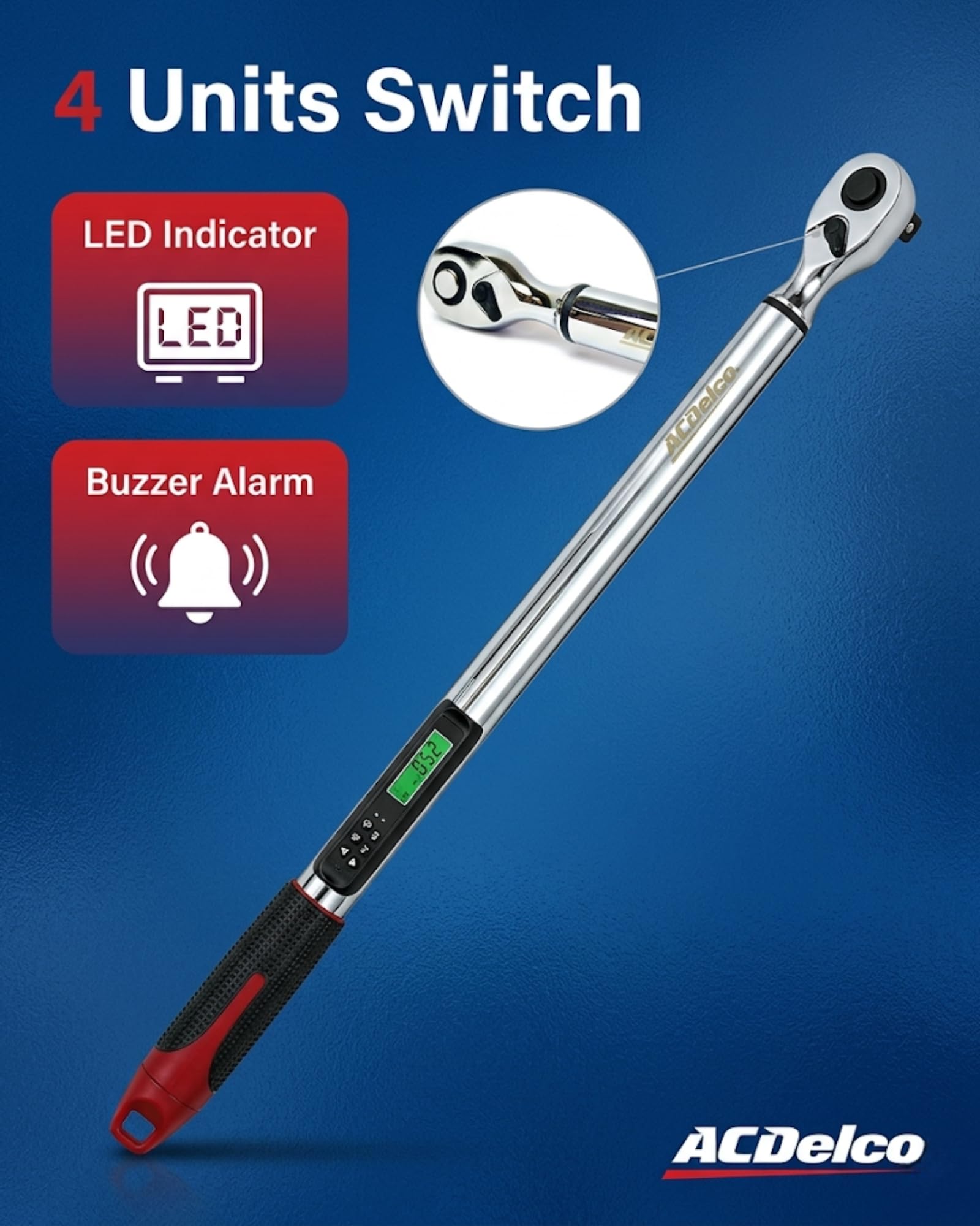 ACDelco Digital Torque Wrench Combo Kit, 1/2" Heavy Duty Angle (25-250 ft-lbs) & 3/8" (5-99 ft-lbs), Buzzer & LED Flash, ISO 6789 Standards Calibration Certificate, ARM303-4A-340-K1 - Image 3