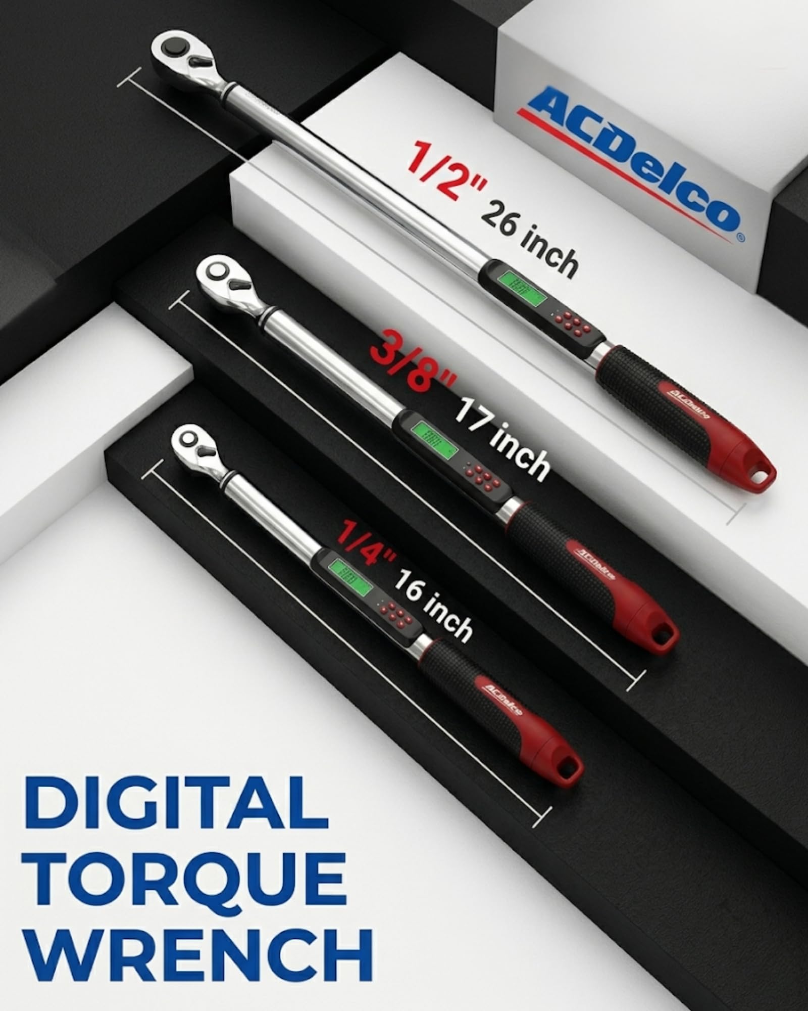 ACDelco Digital Torque Wrench Combo Kit, 1/2" Heavy Duty Angle (25-250 ft-lbs) & 3/8" (5-99 ft-lbs), Buzzer & LED Flash, ISO 6789 Standards Calibration Certificate, ARM303-4A-340-K1 - Image 7