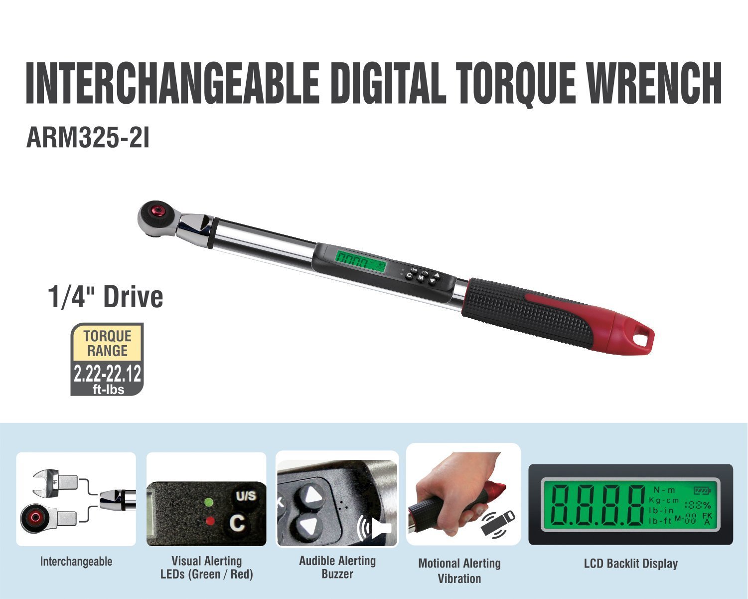 ACDelco ARM325-2i 1/4" Heavy Duty Interchangeable Digital Torque Wrench with Buzzer and LED Flash Notification - ISO 6789 Standards with Certificate of Calibration - Image 5