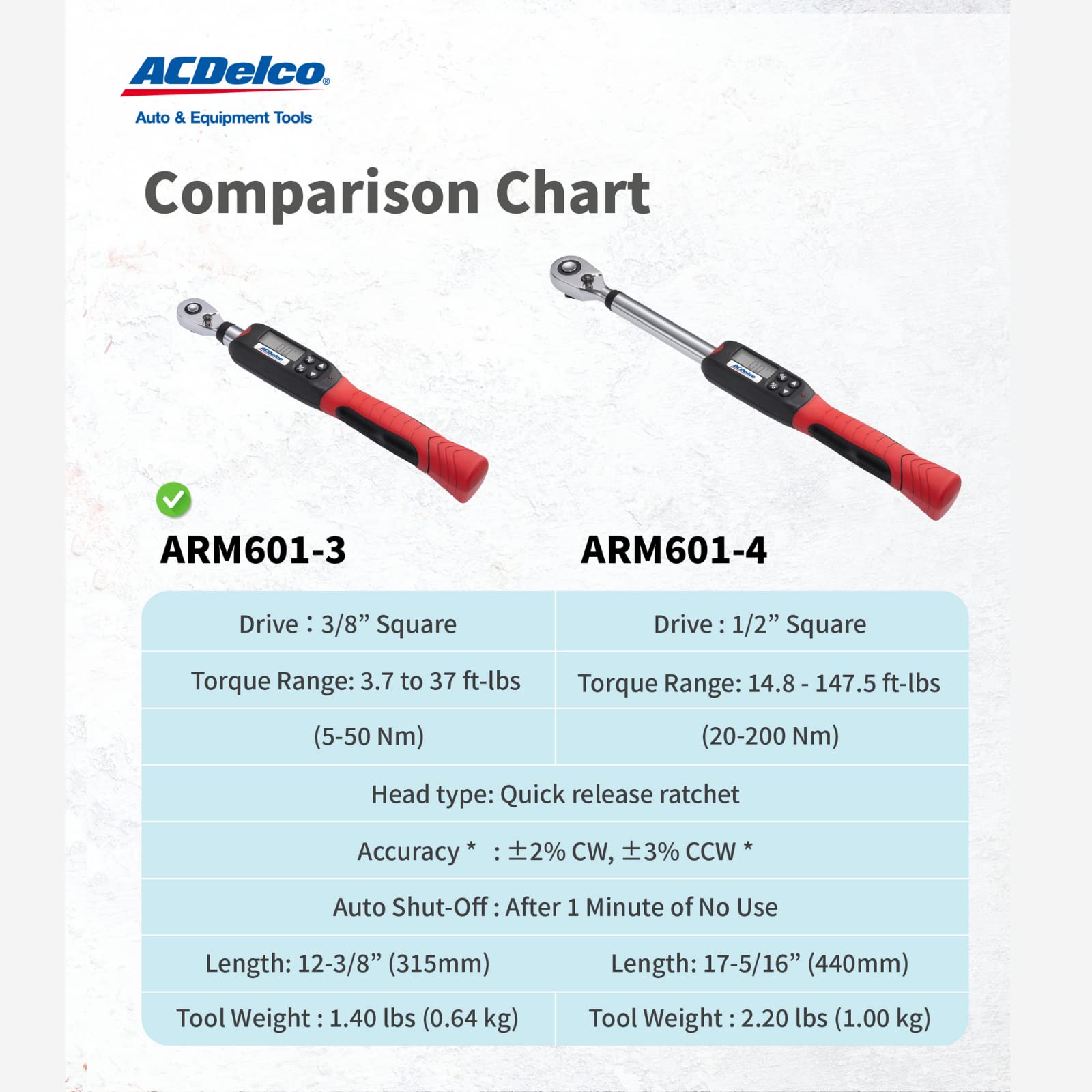ACDelco ARM601-3 3/8” (3.7 to 37 ft-lbs.) Digital Torque Wrench with Buzzer and LED Flash Notification – ISO 6789 Standards with Certificate of Calibration - Image 2