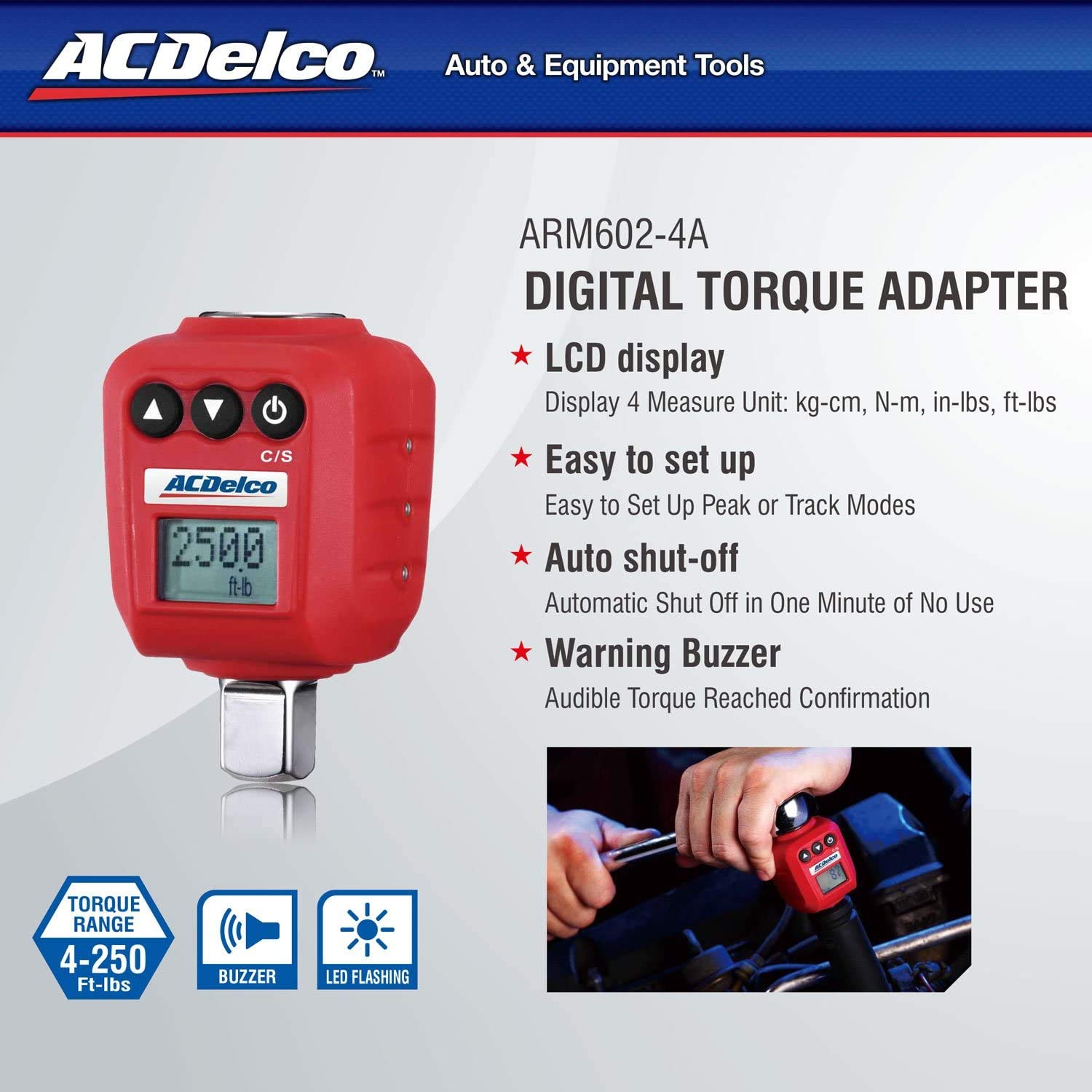 ACDelco ARM602-34A 3/8” & ½” Heavy Duty Digital Torque Adapter Combo Kit with Buzzer and LED Flash Notification – ISO 6789 Standards with Certificate of Calibration - Image 3