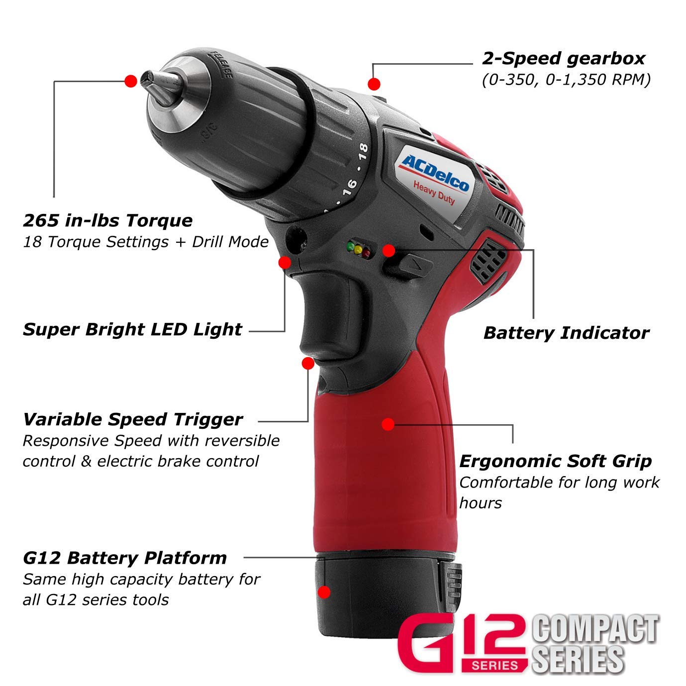 ACDelco ARS1214-K6 G12 Series 12V Cordless Car Buffer & Drill Driver Combo Kit, 3" Mini Polisher with 2 Variable Speeds, Li-ion Batteries and Accessory Set for Scratch Removing - Image 3