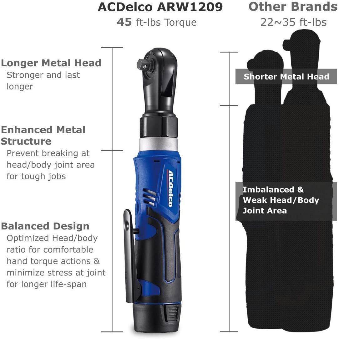 ACDelco ARW1209-P2 G12 Series 12V Li-ion Cordless 3/8” 45 ft-lbs. Ratchet Wrench Tool Kit with 2 Batteries - Image 3