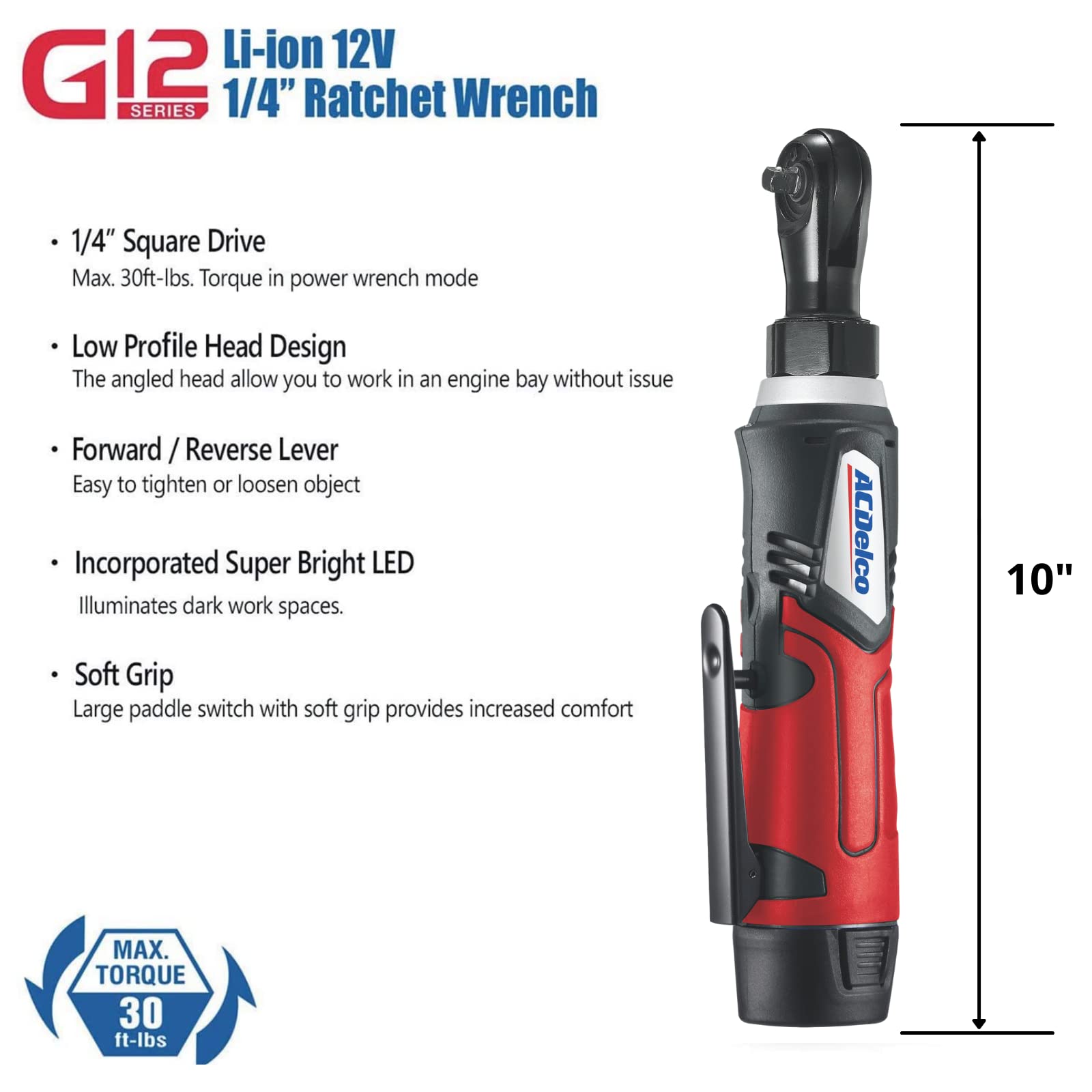 ACDelco ARW1218-3P G12 Series 12V Li-ion Cordless 3/8” 40 ft-lbs. Extended Ratchet Wrench Tool Kit & ACDelco ARW1207P G12 Series 12V Cordless Li-ion 1/4” 30 ft-lbs. Torque Ratchet Wrench Tool Kit - Image 6