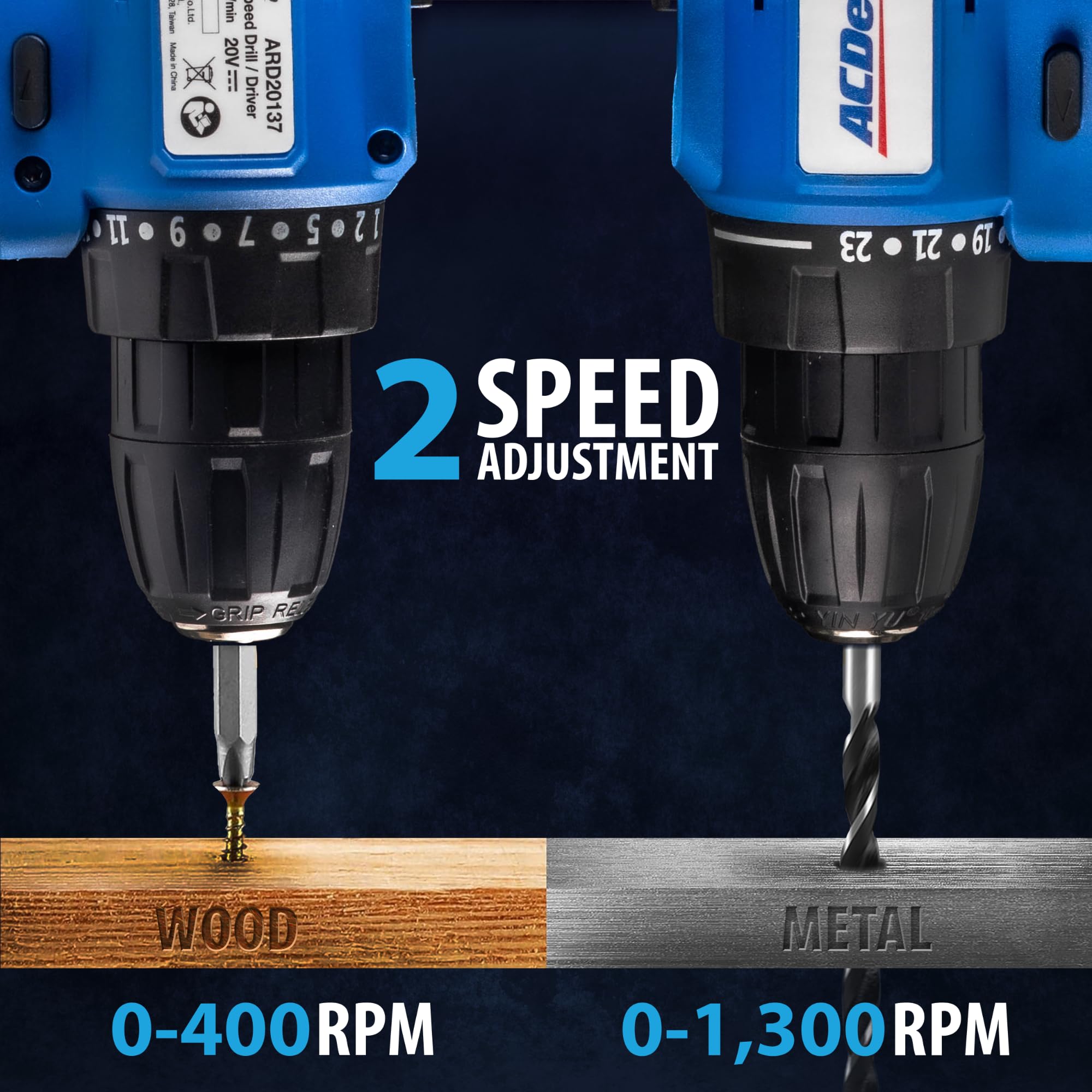 ACDelco Brushless Combo Kit, 251 Ft-lbs (350Nm) Impact Wrench & 400 In-lbs Drill, 1/2" & 3/8" Chuck, (2) 2.0Ah Batteries & Charger, 2600 RPM, 20V 2-Tool Power Kit, ARI20132-K1 - Image 6