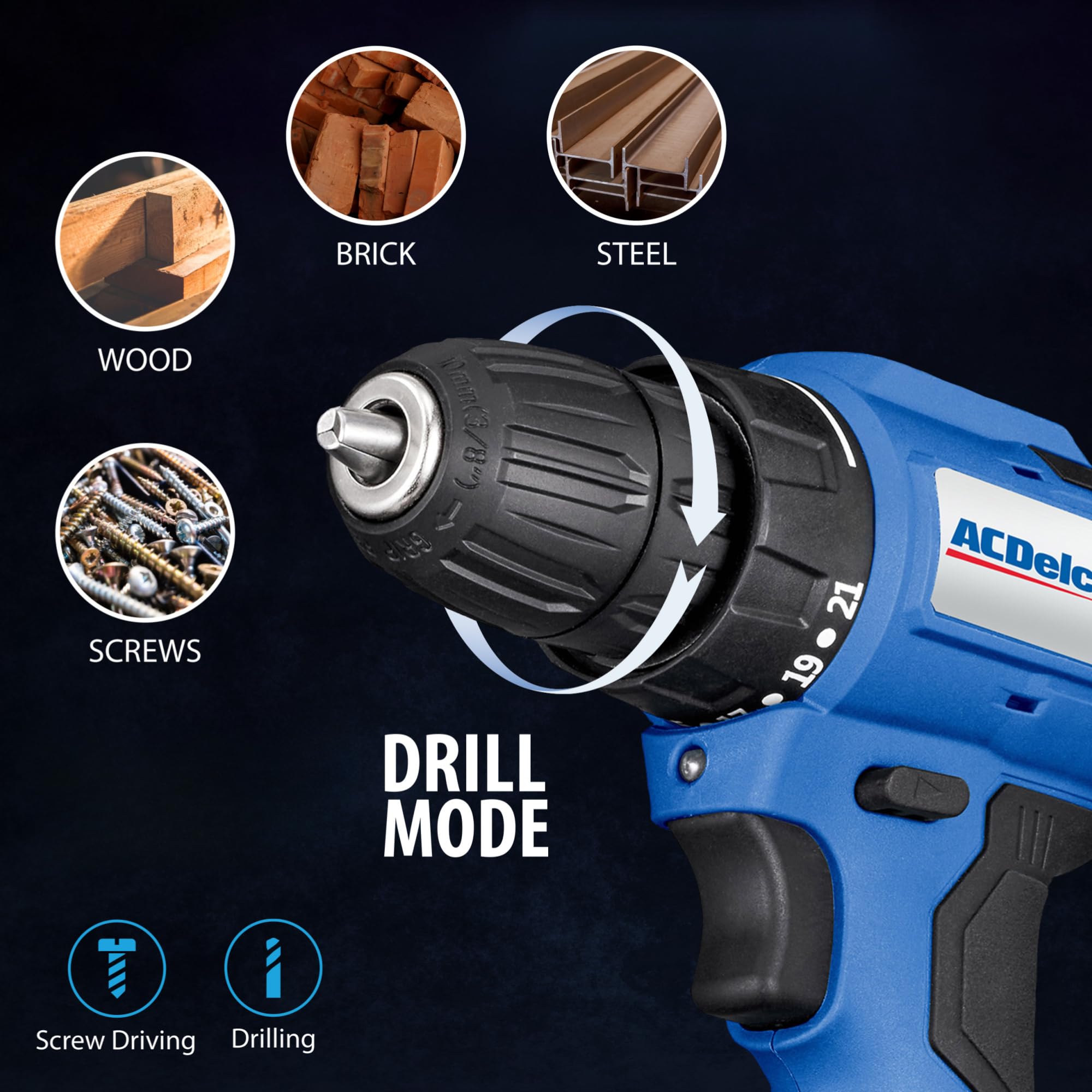 ACDelco Brushless Combo Kit, 251 Ft-lbs (350Nm) Impact Wrench & 400 In-lbs Drill, 1/2" & 3/8" Chuck, (2) 2.0Ah Batteries & Charger, 2600 RPM, 20V 2-Tool Power Kit, ARI20132-K1 - Image 7