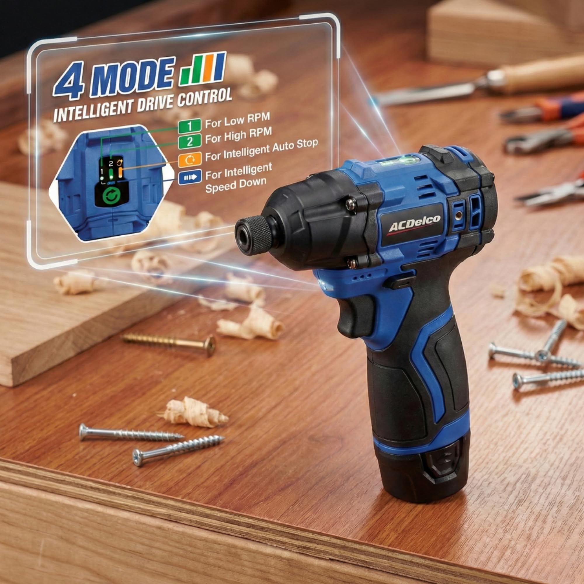 ACDelco G12 Series 12V Brushless 1/4 inch Hex Impact Driver 125 ft-lbs 170 Nm Max Torque 3600 RPM 4-Mode Intelligent Control 5-inch Compact Body Bare Tool Only ARI12185T - Image 3