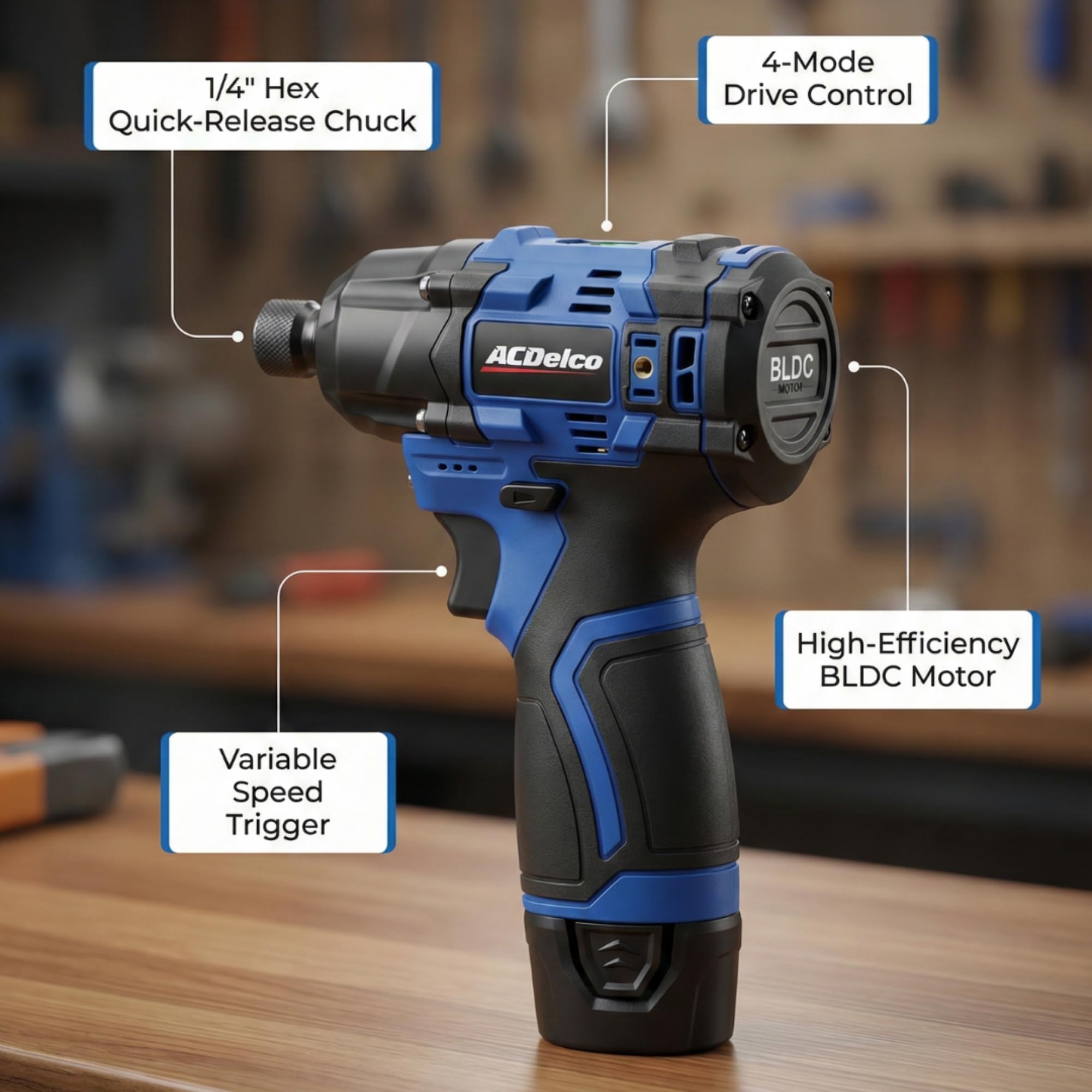 ACDelco G12 Series 12V Brushless 1/4 inch Hex Impact Driver 125 ft-lbs 170 Nm Max Torque 3600 RPM 4-Mode Intelligent Control 5-inch Compact Body Bare Tool Only ARI12185T - Image 4