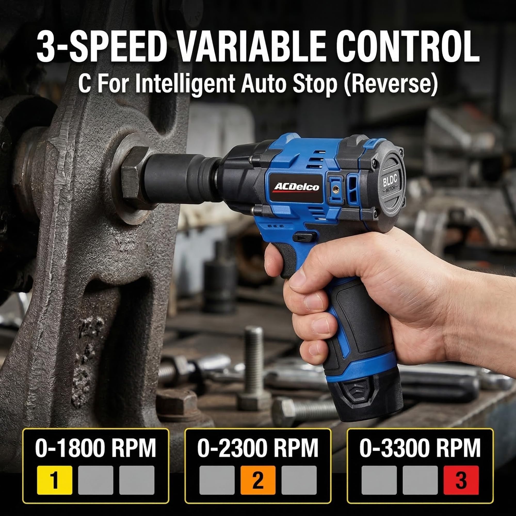 ACDelco G12 Series 12V Brushless 3/8 inch Cordless Impact Wrench 140 ft-lbs 190 Nm Max Torque 3600 RPM 4-Mode Intelligent Control Compact Body Bare Tool Only ARI12186-3T - Image 3