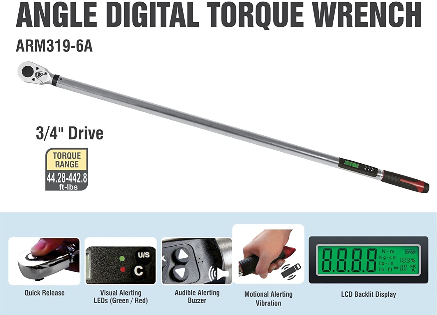 ACDelco Tools ARM319-6A 3/4" Heavy Duty Torque Wrench with LED Flash Notification - ISO 6001 Standards with Certificate of Calibration - Image 4