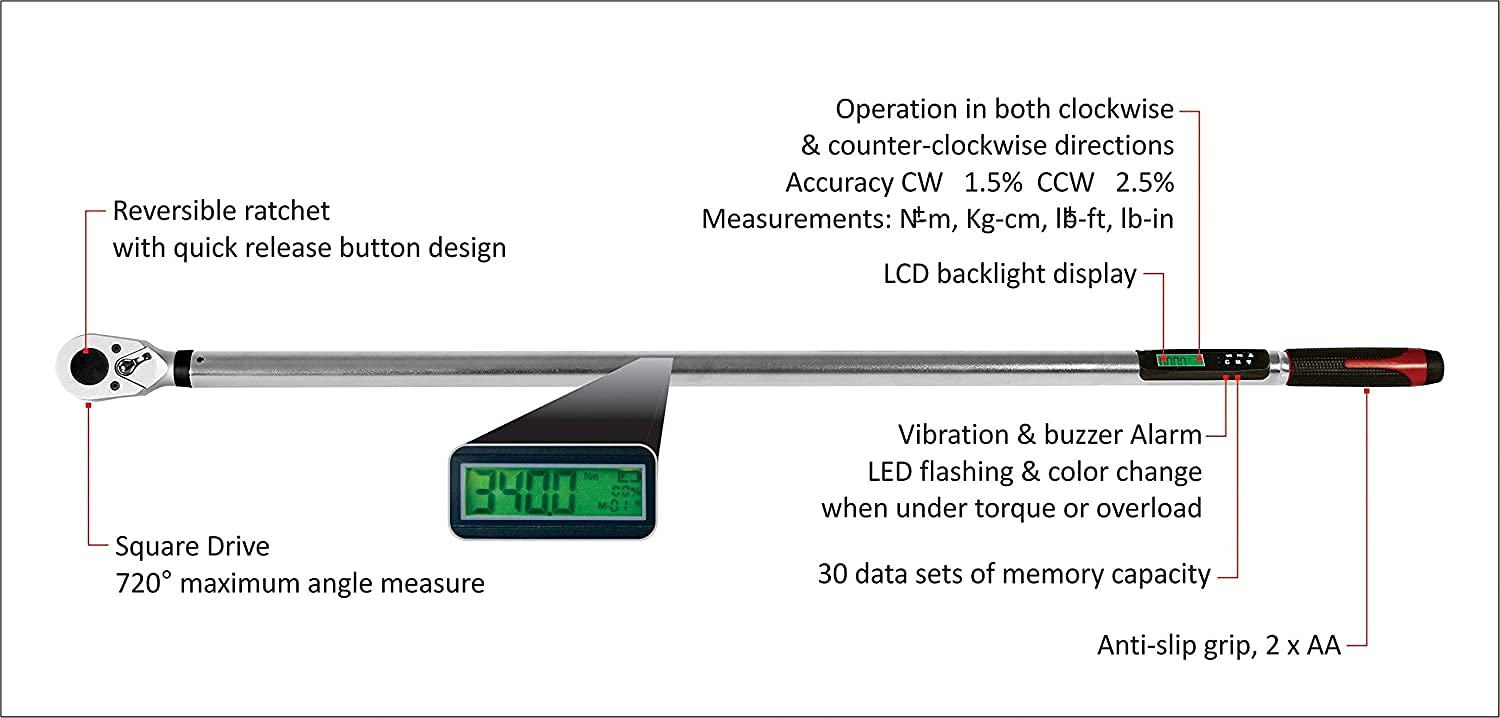 ACDelco Tools ARM319-6A 3/4" Heavy Duty Torque Wrench with LED Flash Notification - ISO 6001 Standards with Certificate of Calibration - Image 5